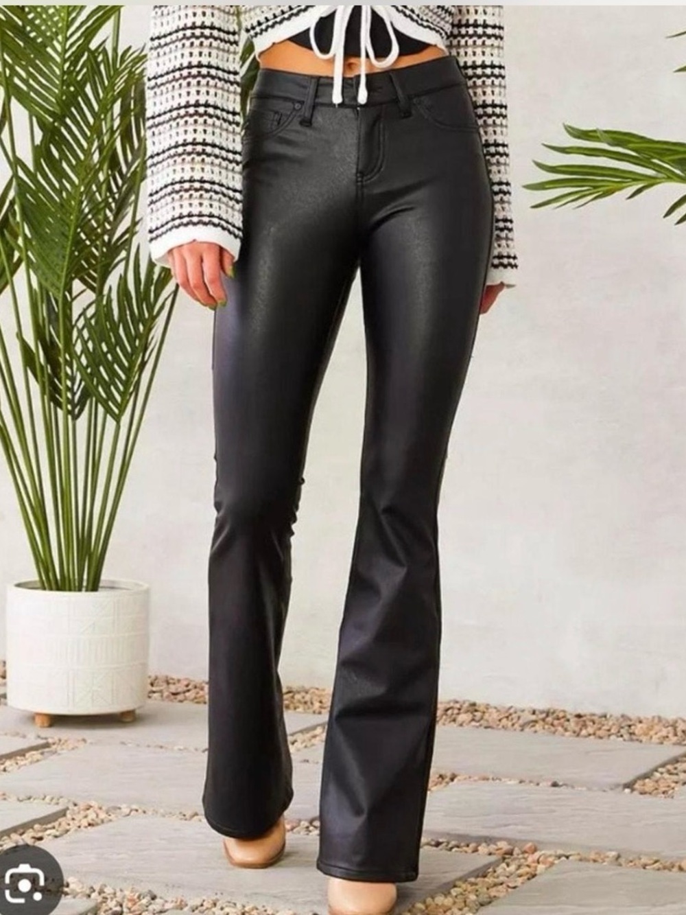 Kancan Black Faux Leather Flare Pants for Women
